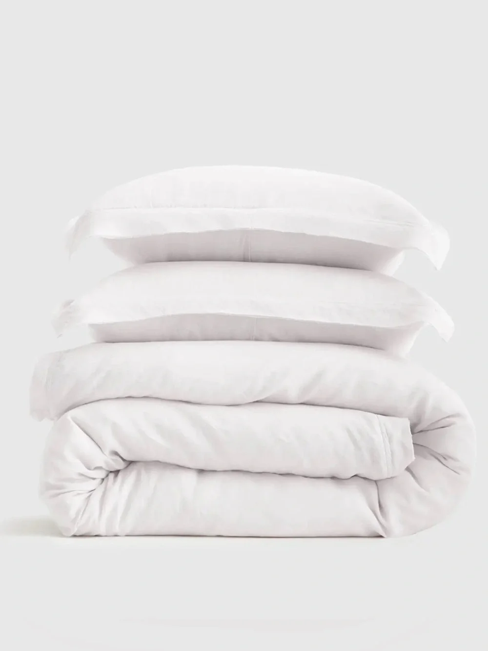NEW European Linen Double Flange Duvet Cover Set, Full/Queen (White)